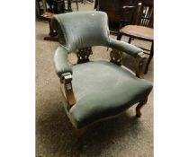 BEECHWOOD FRAMED TUB CHAIR WITH GREEN DRALON UPHOLSTERED SEAT, BACK AND ARMS