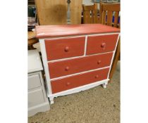 RED AND WHITE FRAMED TWO OVER TWO FULL WIDTH DRAWER CHEST