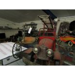MODERN TIN PLATE MODEL OF A FIRE ENGINE AND FURTHER THREE WHEELED CART (2)