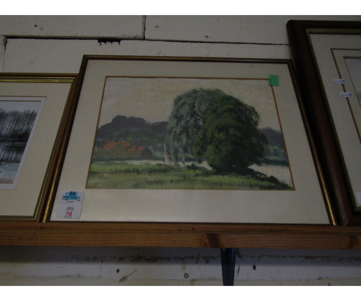 NOEL DENNES, EGG TEMPERA, "AT BRAMERTON", 24 X 34CM, TOGETHER WITH A FURTHER WATERCOLOUR BY A