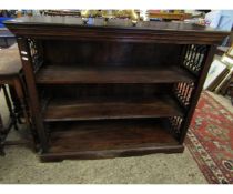 EASTERN HARDWOOD TWO FIXED SHELF BOOKCASE WITH METAL OPEN WORK SIDES