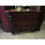 19TH CENTURY MAHOGANY CHEST WITH THREE FULL WIDTH DRAWERS WITH TURNED KNOB HANDLES