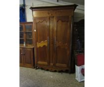 GOOD QUALITY 19TH CENTURY FRENCH CHERRY WOOD ARMOIRE FITTED WITH TWO DOORS, DECORATIVE LOCKS AND