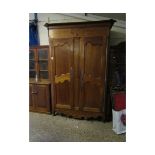 GOOD QUALITY 19TH CENTURY FRENCH CHERRY WOOD ARMOIRE FITTED WITH TWO DOORS, DECORATIVE LOCKS AND