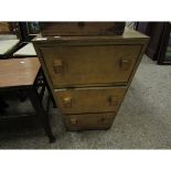 GOLD LACQUERED TAPERING THREE DRAWER BEDSIDE CHEST