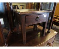 OAK FRAMED SMALL STOOL WITH SINGLE DRAWER AND TAPERING SQUARE LEGS