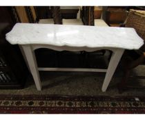 WHITE SHAPED MARBLE TOP SIDE TABLE AND A PAINTED PINE BASE