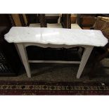 WHITE SHAPED MARBLE TOP SIDE TABLE AND A PAINTED PINE BASE