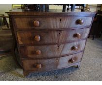 19TH CENTURY MAHOGANY BOW FRONTED FOUR FULL WIDTH DRAWER CHEST WITH TURNED KNOB HANDLES