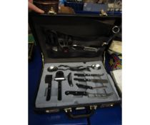 CASED SET OF KITCHEN CARVING UTENSILS ETC