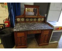 19TH CENTURY MAHOGANY MARBLE TOP MIRRORED BACK DRESSING TABLE WITH TILES TO BACK AND MIRROR WITH