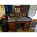 19TH CENTURY MAHOGANY MARBLE TOP MIRRORED BACK DRESSING TABLE WITH TILES TO BACK AND MIRROR WITH