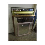 FOUR ASSORTED SILVER AND GOLD FRAMED MIRRORS