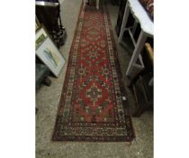 GOOD QUALITY BOKHARA TYPE FLOOR RUNNER WITH REPEATING GEOMETRIC CENTRE WITH MULTI GULL BORDER