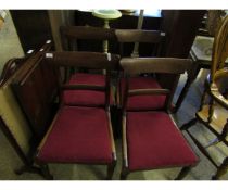 SET OF FOUR MAHOGANY BAR BACK DINING CHAIRS WITH RED DROP IN SEATS