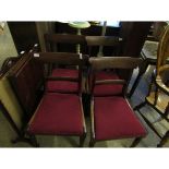 SET OF FOUR MAHOGANY BAR BACK DINING CHAIRS WITH RED DROP IN SEATS