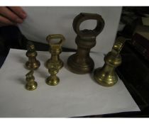 TUB CONTAINING SIX VINTAGE BRASS BELL WEIGHTS