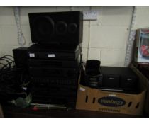 JVC STACK SYSTEM, SPEAKERS AND CABLES TOGETHER WITH A FURTHER PORTABLE MATSU TAPE PLAYER AND SONY