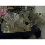 MIXED LOT OF 19TH CENTURY AND LATER GLASSES TO INCLUDE VASES, DECANTERS, DISHES ETC