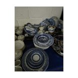QUANTITY OF WILLOW PATTERN PLATES, DISHES, A FURTHER 19TH CENTURY PART HORS D'OEUVRES SET ETC (QTY)