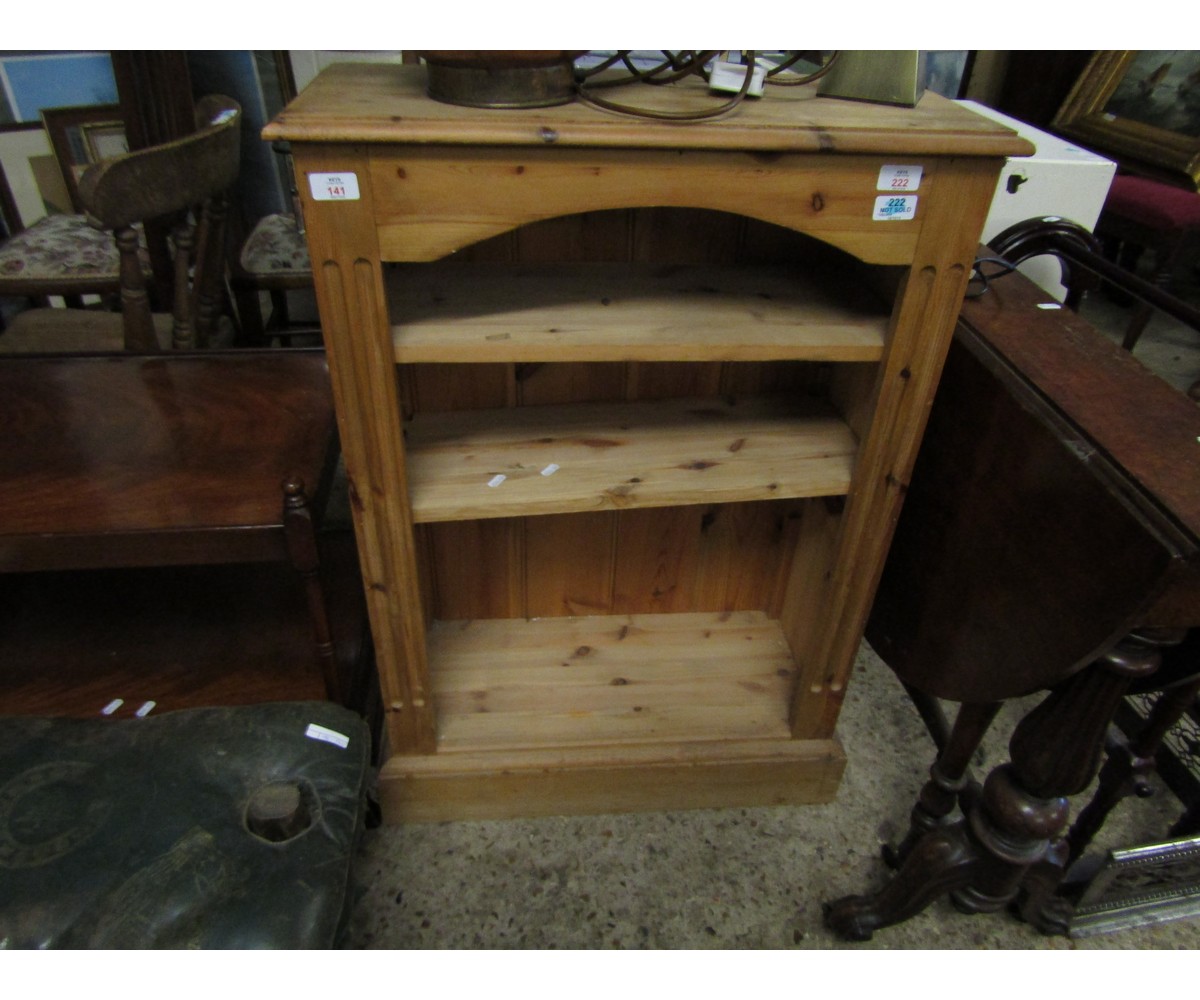 SMALL WAXED PINE FRAMED BOOKCASE WITH TWO ADJUSTABLE SHELVES