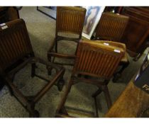 SET OF FOUR 1940S DINING CHAIRS WITH RIBBED BACKS (SEATS NEED REUPHOLSTERING)