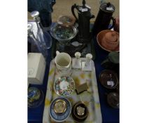 PAIR OF SMALL AYNSLEY PEMBROKE VASES, A JAMES DIXON & SON PEWTER COFFEE POT, TWO HANDLED PEWTER