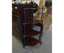 GOOD QUALITY MAHOGANY FOUR TIER CORNER WHATNOT WITH TURNED SUPPORTS AND FRETWORK BACK