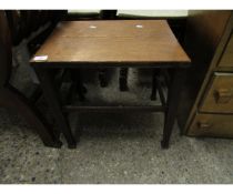 OAK FRAMED SQUARE TOP STOOL ON TAPERING SQUARE LEGS