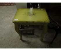 YELLOW PAINTED SIDE TABLE ON CABRIOLE LEGS