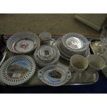 TRAY CONTAINING RIBBON EDGED PLATES, BOWL ETC