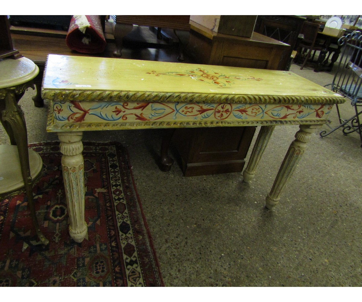 CREAM AND PAINTED SIDE TABLE WITH REEDED LEGS