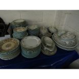 LARGE LATE 19TH CENTURY DINNER SERVICE WITH FLORAL DECORATED RIMS TO INCLUDE SET OF PLATES, TUREENS,