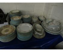 LARGE LATE 19TH CENTURY DINNER SERVICE WITH FLORAL DECORATED RIMS TO INCLUDE SET OF PLATES, TUREENS,