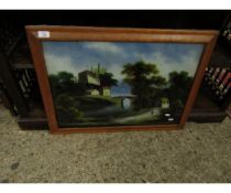 MAPLE WOOD FRAMED REVERSE PAINTED ON GLASS PICTURE