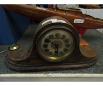 OAK MANTEL CLOCK WITH SILVERED AND BRASS DIAL