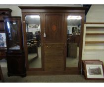 EDWARDIAN MAHOGANY AND INLAID COMPENDIUM WARDROBE, CENTRALLY FITTED WITH CUPBOARD DOOR OVER FOUR