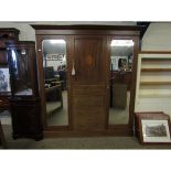 EDWARDIAN MAHOGANY AND INLAID COMPENDIUM WARDROBE, CENTRALLY FITTED WITH CUPBOARD DOOR OVER FOUR