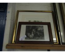 OAK FRAMED DOMESTIC BIRD PRINT TOGETHER WITH A FURTHER PRINT OF A SHIRE HORSE