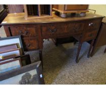 WALNUT AND ROSEWOOD BANDED BOW FRONTED SIDEBOARD WITH FIVE DRAWERS WITH REEDED LEGS