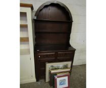 EARLY 20TH CENTURY DRESSER WITH ARCHED TOP WITH TWO FIXED SHELVES, THE BASE WITH TWO DRAWERS OVER