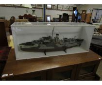 CASED SCRATCH BUILT MODEL OF A SHIP