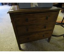 OAK FRAMED THREE DRAWER CHEST WITH DROPLET HANDLES