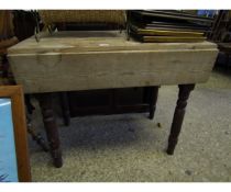 VICTORIAN PINE FRAMED DROP LEAF TABLE ON FOUR TURNED LEGS