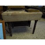 VICTORIAN PINE FRAMED DROP LEAF TABLE ON FOUR TURNED LEGS