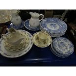 MIXED LOT CONTAINING DOULTON BUNNIKINS BABY PLATES, BLUE AND WHITE PRINTED PLATES TO INCLUDE THE