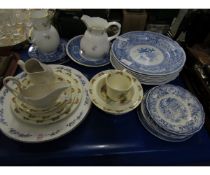 MIXED LOT CONTAINING DOULTON BUNNIKINS BABY PLATES, BLUE AND WHITE PRINTED PLATES TO INCLUDE THE