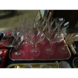 TRAY CONTAINING MIXED CHAMPAGNE GLASSES, FLUTES ETC