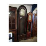 OAK FRAMED ARCH TOP GRANDMOTHER CLOCK WITH SILVERED DIAL AND WEIGHTS