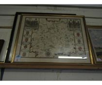 GILT FRAMED MAP OF SURREY TOGETHER WITH A FURTHER MAP OF CHESTER (2)